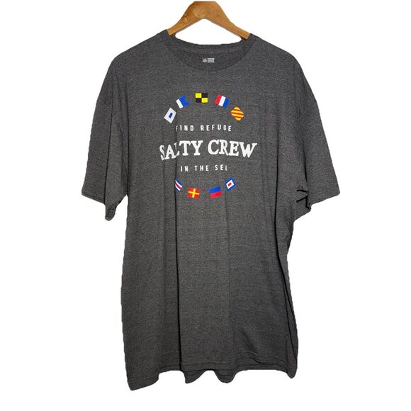 SALTY CREW Gray Nautical Flags Short Sleeve Crew Neck Tee T Shirt Men's Size XL - Picture 1 of 6